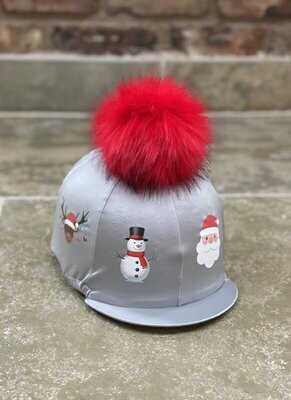 Christmas Hat Silk with festive characters and luxury faux fur pompom
