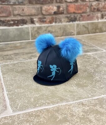 Pompops Electric Blue Fairy Hat Silk with Double Faux Fur Pompoms