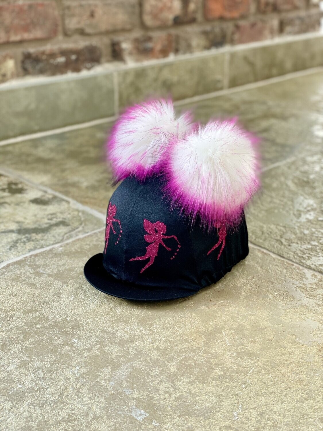 Pompops Glitter Hot Pink Fairy Hat Silk with Double Faux Fur Pompoms