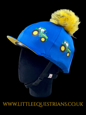 Pompops Royal Blue with Yellow underpeak and Green Tractor Hat Silk - Yellow Pompom