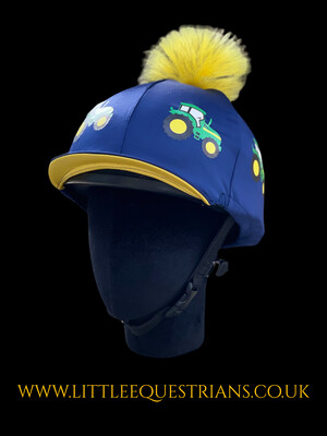 Pompops Green Tractor Navy hat silk with yellow underpeak and yellow pompom