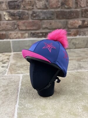 NAVY & FLUORESCENT PINK RIDING HAT COVER 