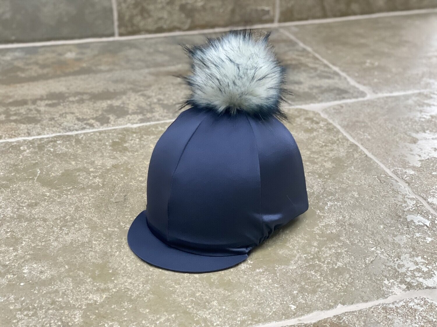 ​Pompops Navy Hat Silk With single Faux Fur Pompom