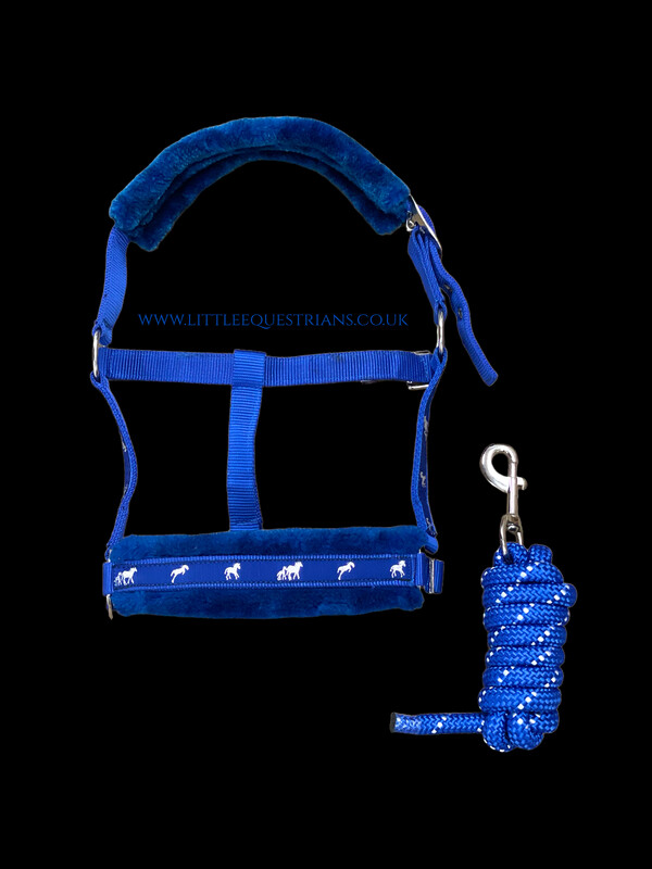 Horse Print Faux Mink Lined Headcollar & Lead Rope Set