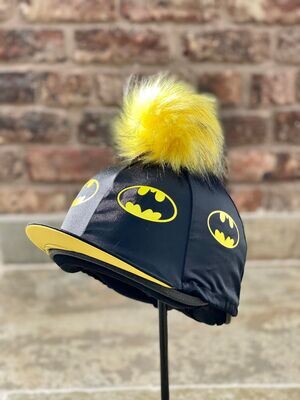 Pompops Bat Hat Silk with Yellow underpeak and removeable Faux Fur Pompom
