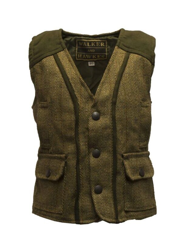 Light Sage Kids Fitted Tweed Waistcoat Bodywarmer