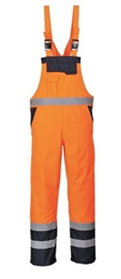 Waterproof Workwear Unlined Dungarees Overall Hi-Vis Contrast Bib and Brace