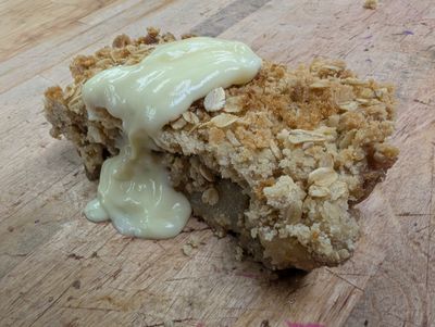 Rhubarb, apple crumble