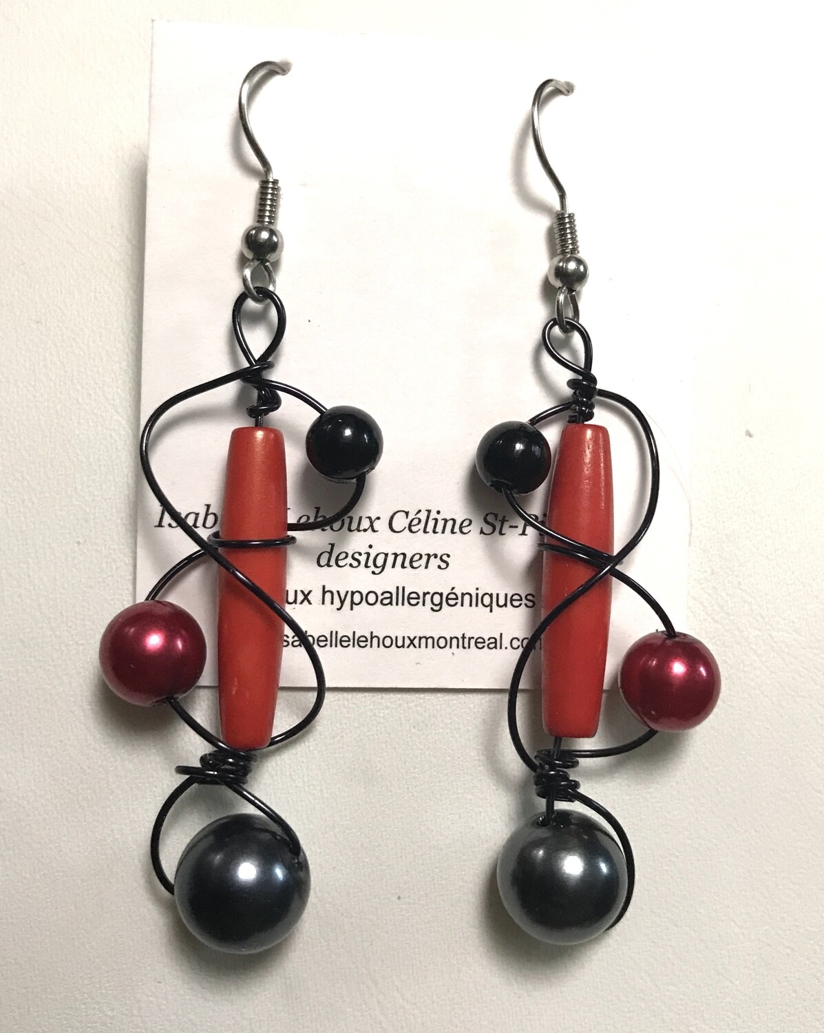 BOUCLES D’OREILLES TWIST ROUGE ET NOIR