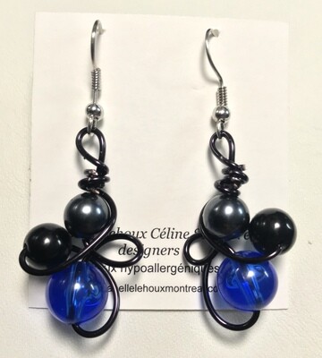 BOUCLES D’OREILLES PERLES TRIO MIX BLEU