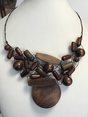 COLLIER TRESSE BOIS CHOCOLAT NOIR