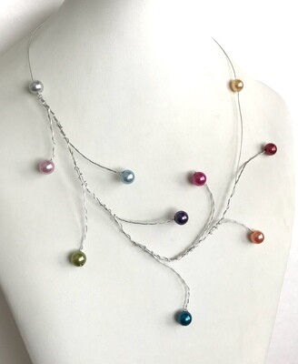 COLLIER V PERLES MULTICOLORES