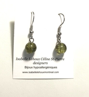 BOUCLES D’OREILLES BOULES DE VERRE KAKI