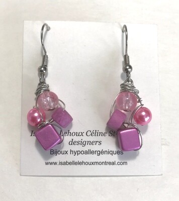 BOUCLES D’OREILLES CARRÉ  ROSE