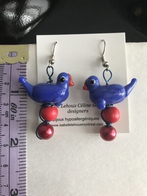 BOUCLES D’OREILLES POUSSINS BLEUS