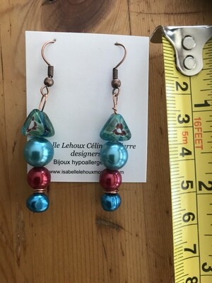BOUCLES D’OREILLES ROUGE TURQUOISE