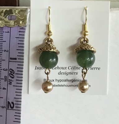 BOUCLES D’OREILLES VERT DORÉ