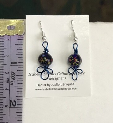 BOUCLES D’OREILLES FANTAISIE BLEU FONCÉ