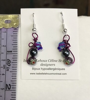 BOUCLES D’OREILLES FLEURS MAUVE