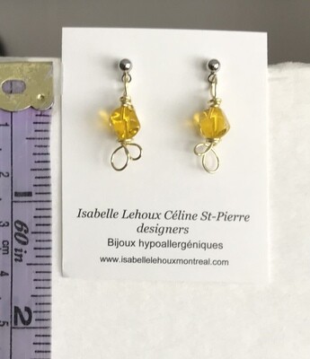 BOUCLES D’OREILLES DE VERRE JAUNE