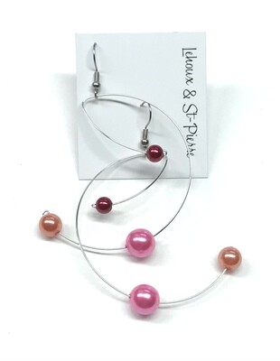 BOUCLES D’OREILLES FANTAISIE MOBILES TRICOLORE ROSE