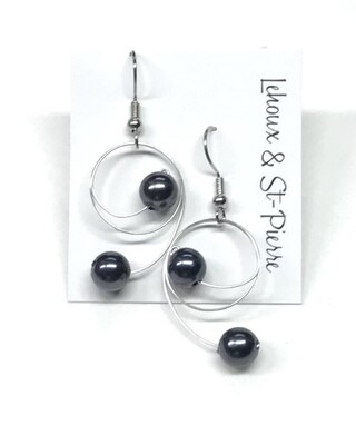 BOUCLES D’OREILLES DUO DE PERLES ANTHRACITE