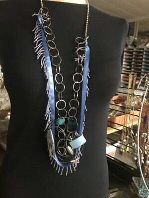 COLLIER RUBAN CHAÎNE BLEU