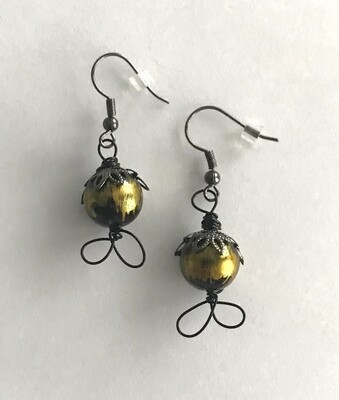 BOUCLES D’OREILLES BOULES FANTAISIE JAUNE