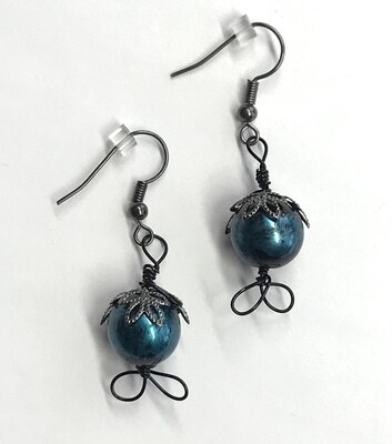 BOUCLES D’OREILLES BOULES FANTAISIE BLEU