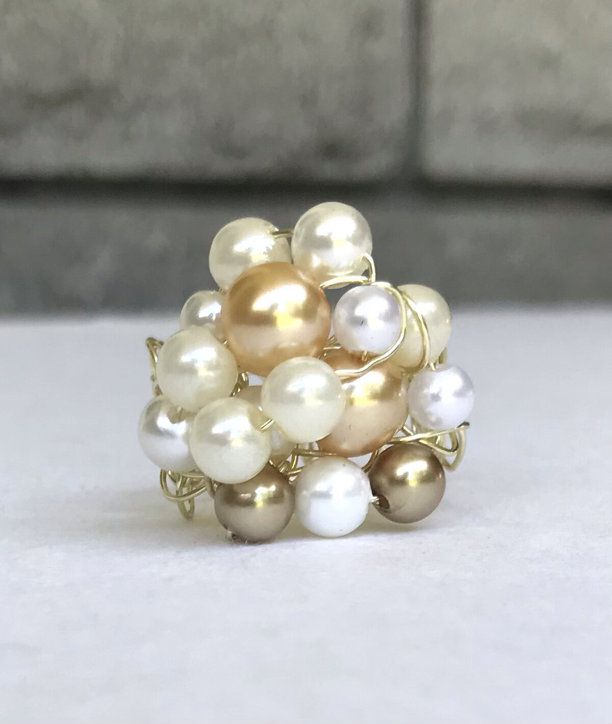 BAGUE JAUNE PERLES 