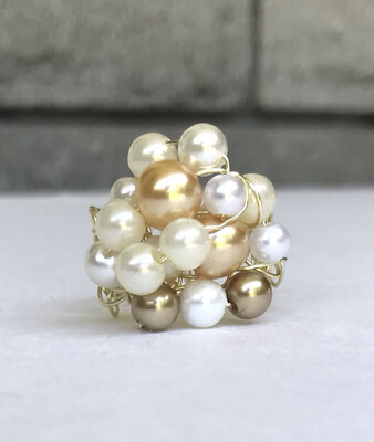 BAGUE JAUNE PERLES 