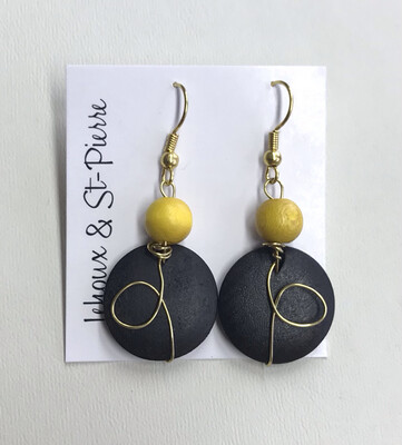 BOUCLES D’OREILLES ZEN BOIS JAUNE ET NOIR