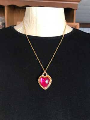 COLLIER COEUR VINTAGE FUSHIA