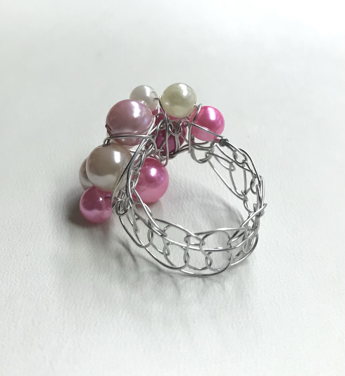 BAGUE ROSE PERLES