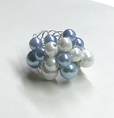 BAGUE BLEU PERLES