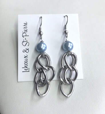 BOUCLES D’OREILLES CHAÎNE PERLE BLEU