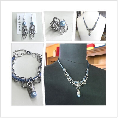 ENSEMBLE  4 BIJOUX CHAÎNE CORDON BLEU 