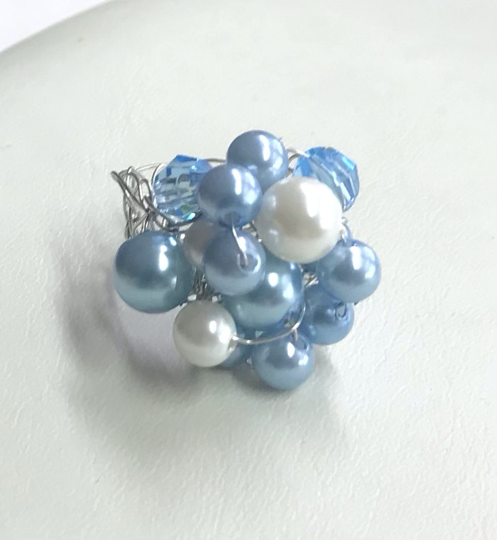 BAGUE PERLES BLEU CIEL