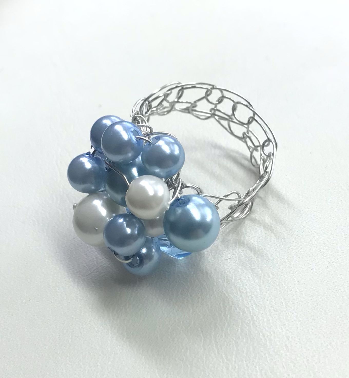 BAGUE PERLES BLEU CIEL