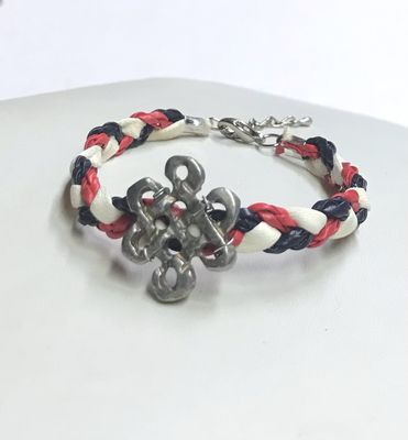 BRACELET TRESSÉ BLEU BLANC ROUGE MÉTALLIQUE 