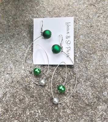BOUCLES D’OREILLES JEUNE FILLE À LA PERLE MIX VERT
