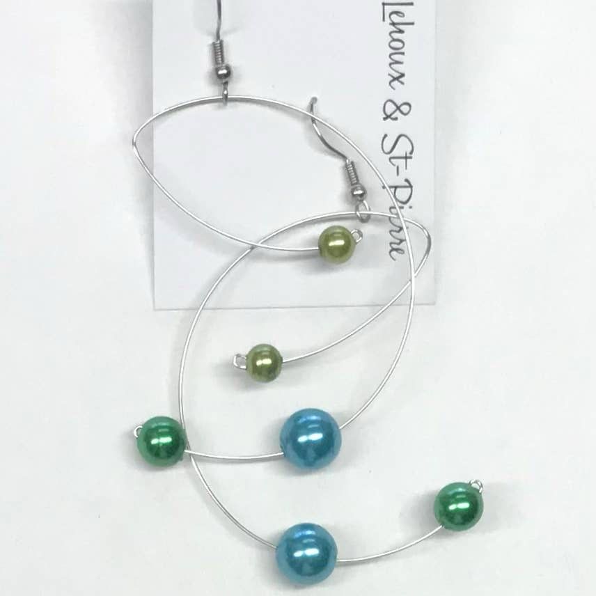 BOUCLES D’OREILLES FANTAISIE MOBILES TRICOLORE ROSE