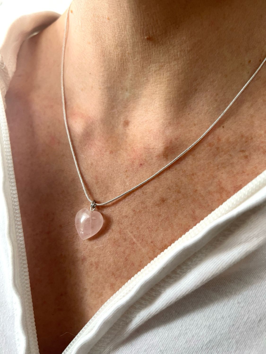 COLLIER CHAÎNE ARGENT 925 COEUR QUARTZ ROSE