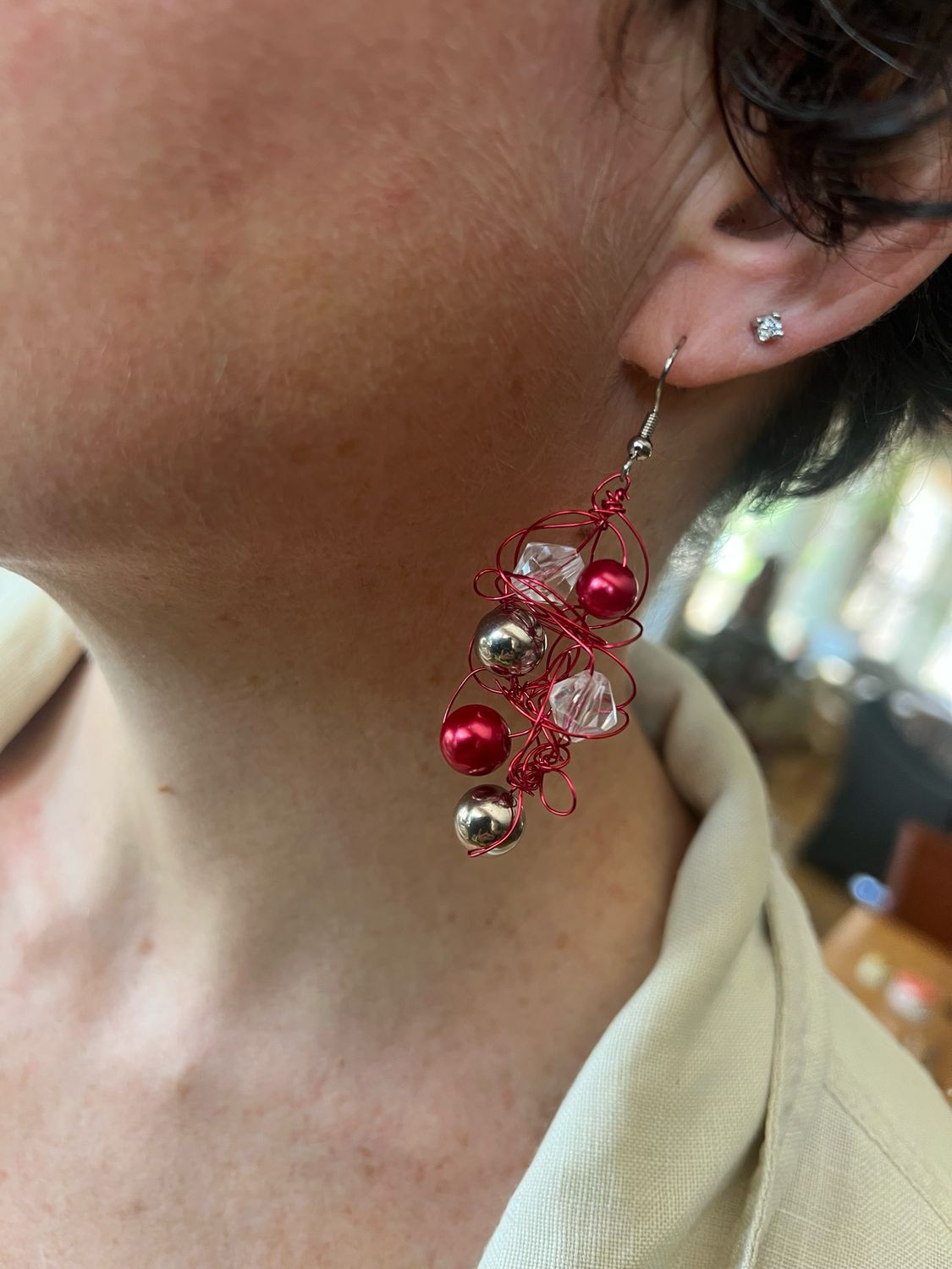 BOUCLES D’OREILLES DENTELLE FANTAISIE ROUGE
