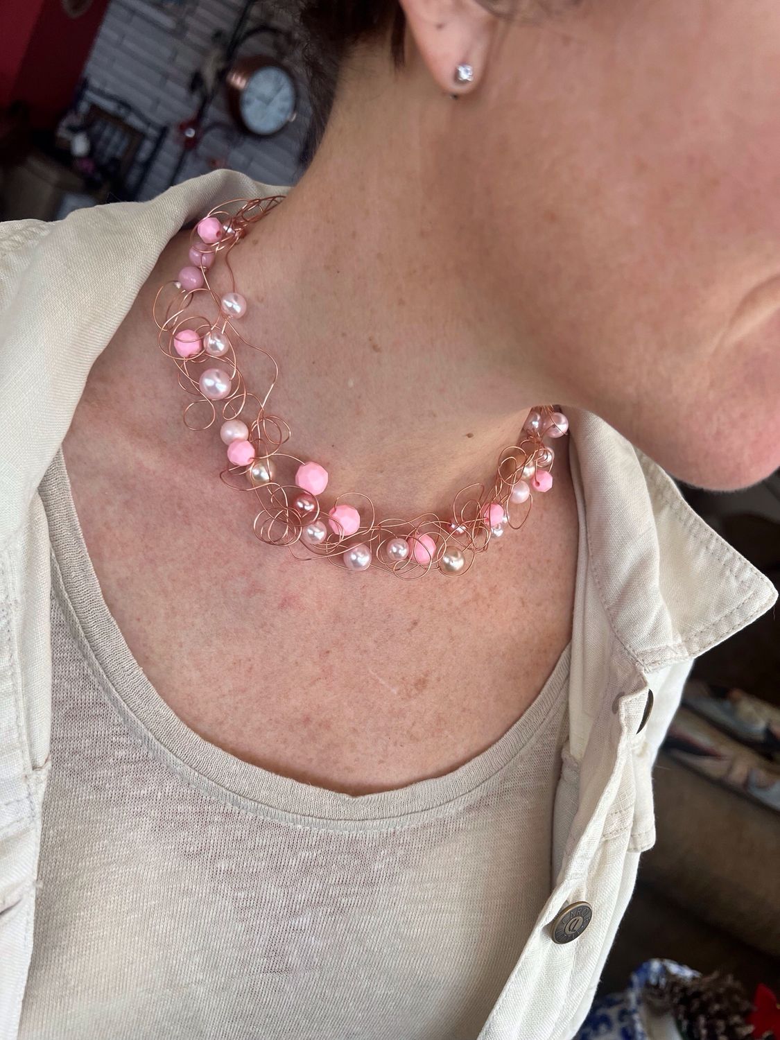 Collier Dentelle Fantaisie Rose