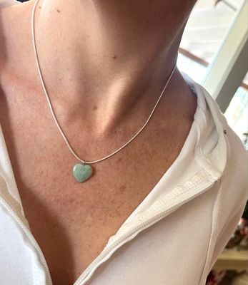 COLLIER CHAÎNE ARGENT 925 CŒUR MENTHE NATURELLE