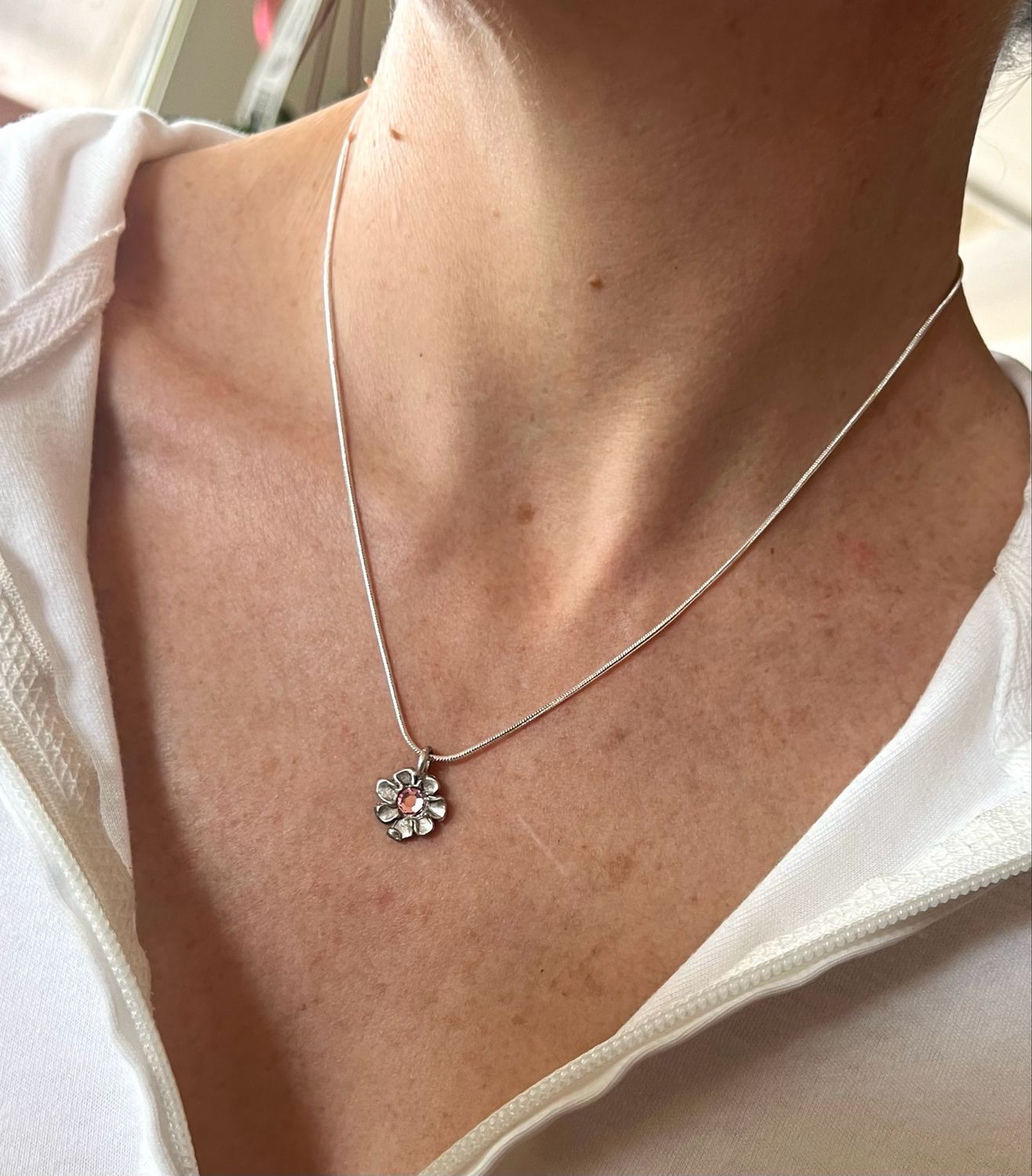 COLLIER CHAÎNE ARGENT 925 CRISTAL ROSE