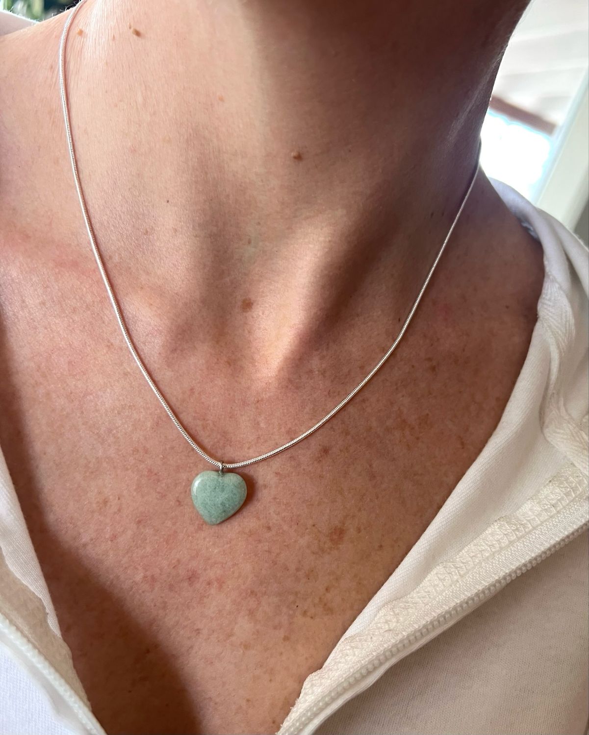 COLLIER CHAÎNE ARGENT 925 CŒUR MENTHE NATURELLE