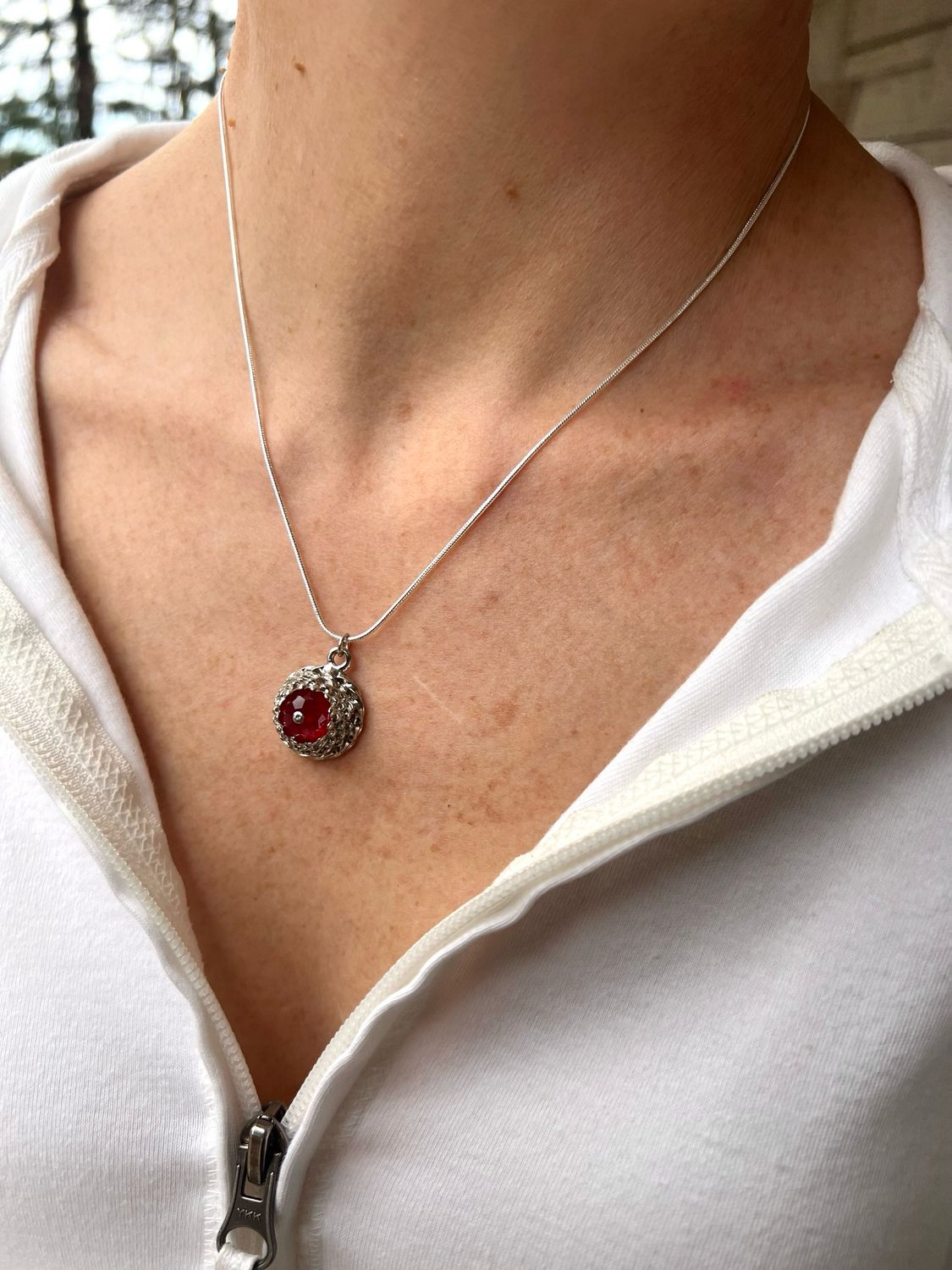 COLLIER CHAÎNE ARGENT 925 CRISTAL ROUGE