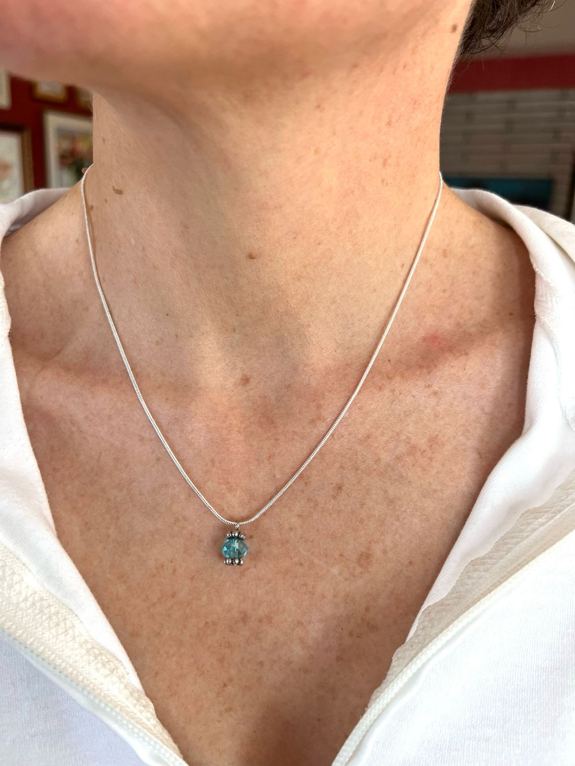 COLLIER CHAÎNE ARGENT 925 CRISTAL BLEU